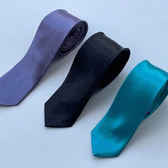 Lot of 3 Ties Men Necktie Black Turqouise Purple Slim Ties New - Picture 5 of 7